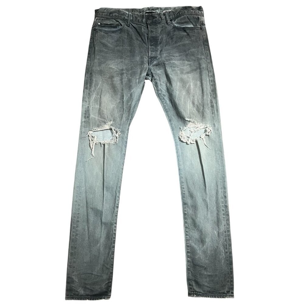 John Elliott Cast 2 Distressed Slim Jeans Made in Japan Gray Denim 33
